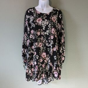 Jaase Floral Long Sleeve Dress in Black and Pink